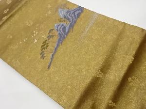 リサイクル　岩山に松・鳥模様織出し名古屋帯